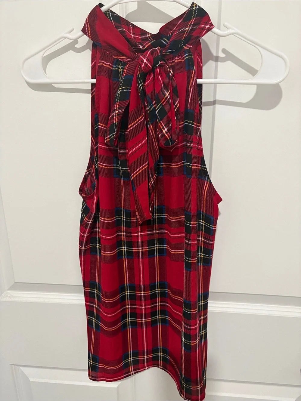 J. Crew Red Plaid Sleeveless Top with Navy & Yellow Accents